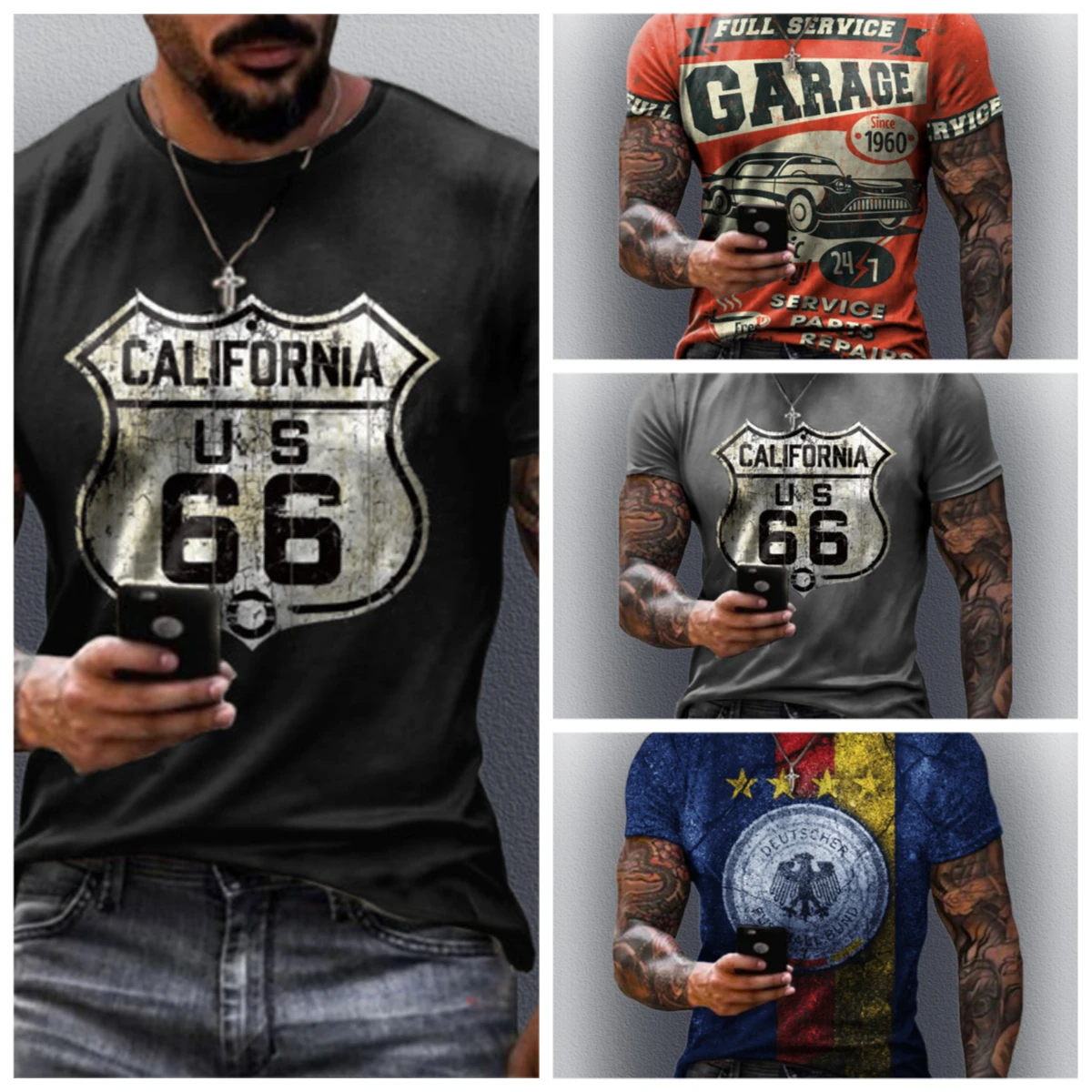 

Новая мужская винтажная футболка с принтом US Route 66, топы в стиле хип-хоп европейского размера, мужская одежда, футболка большого размера, повседневная повседневная одежда