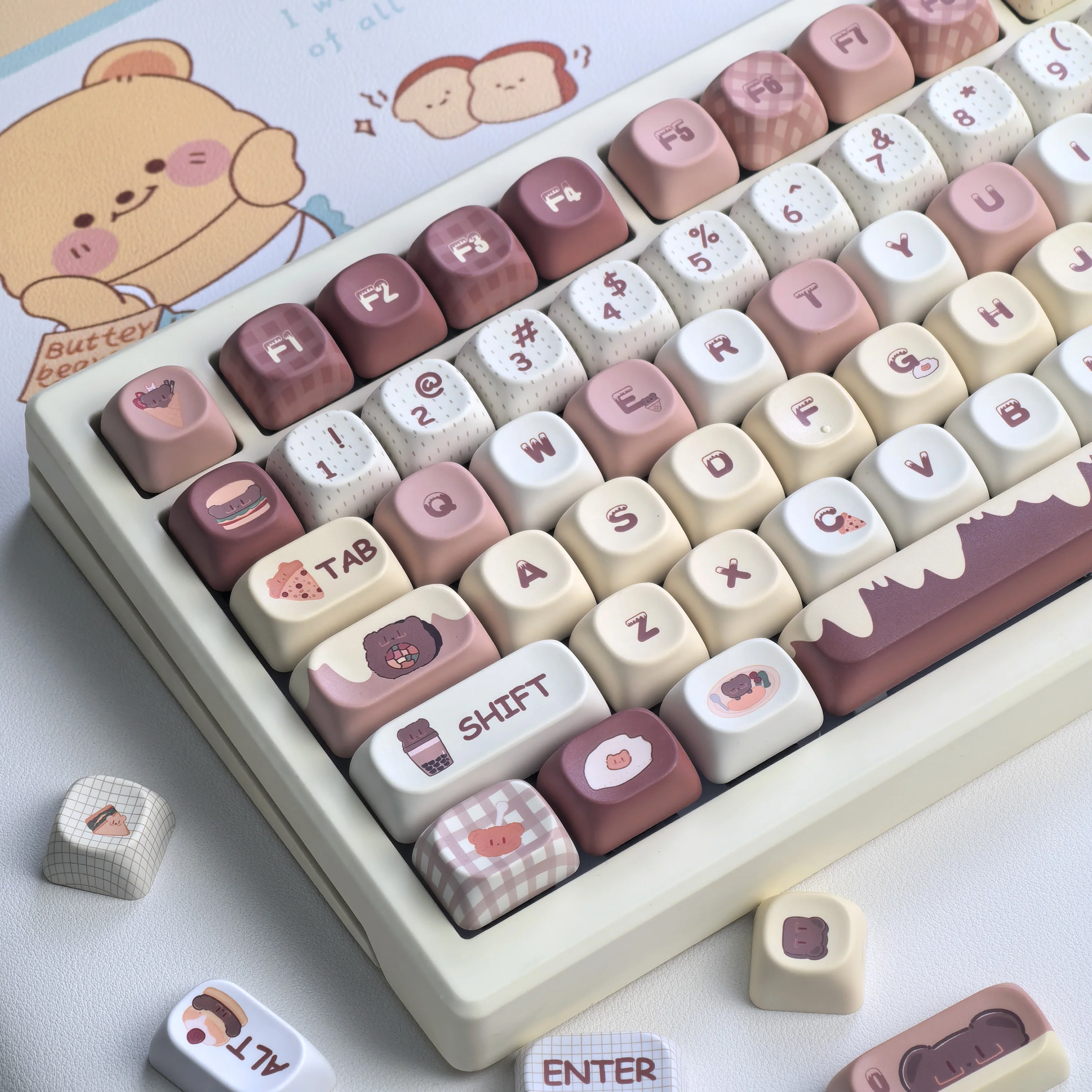 

MOA Cream Yellow Keycaps Butter Bear Dessert Cute 126Keys 2.25/2.75U Spacebar Alice Layout L-Shaped Enter Key