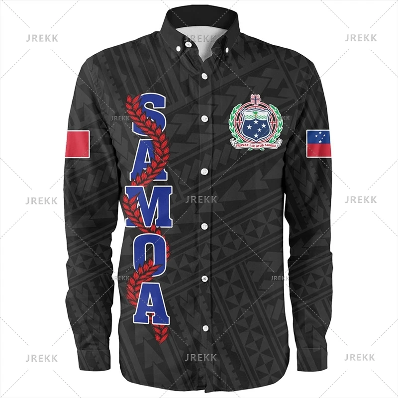 Small Size Harajuku 3D Polynesian Samoa Emblem Printing Long Sleeve Shirts Men Samoa National Patterns Graphic Lapel Blouse Tops