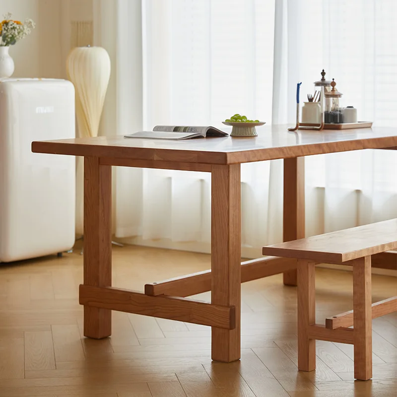 

Solid wood large board table Log workbench Living room Cherry wood rectangular Japanese Nordic dining table