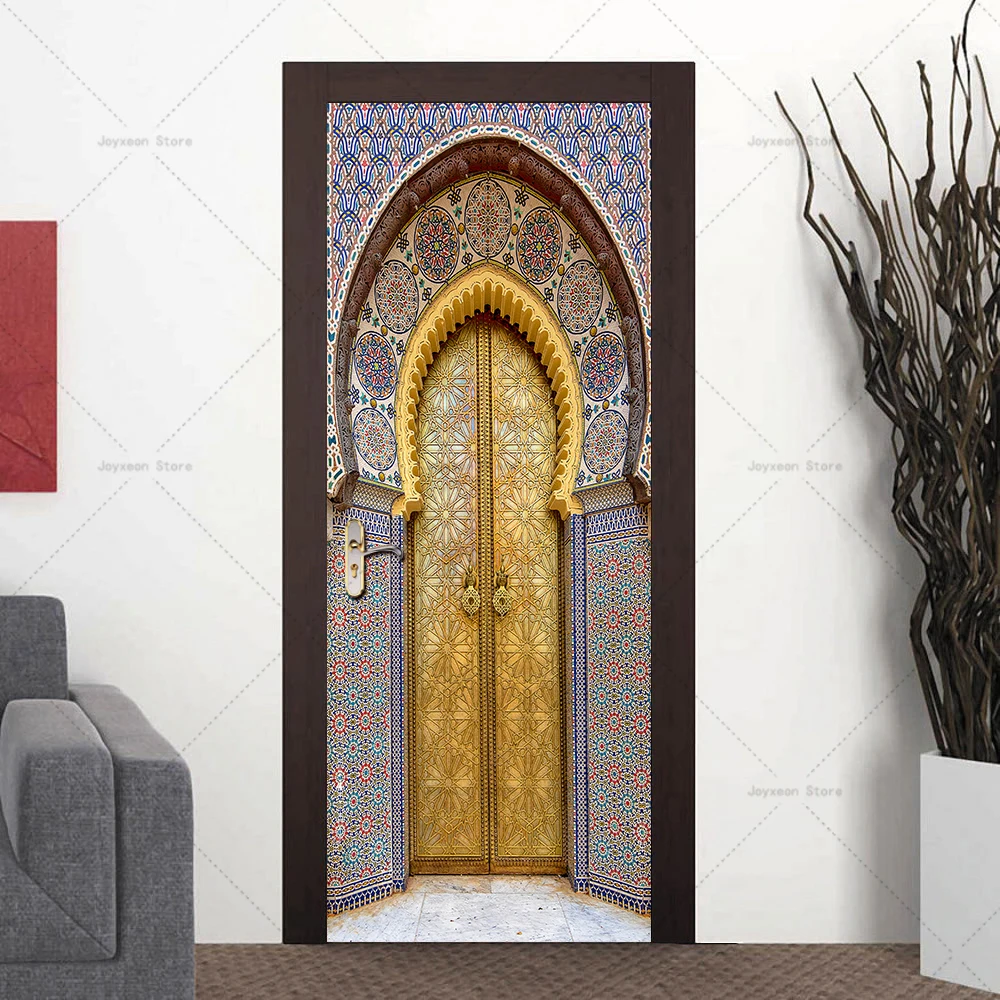 3d Muslim Door Sticker Vinyl PVC Waterproof Self-adhesive Decorative Living Room Bedroom Wardrobe Surface Door Sticker