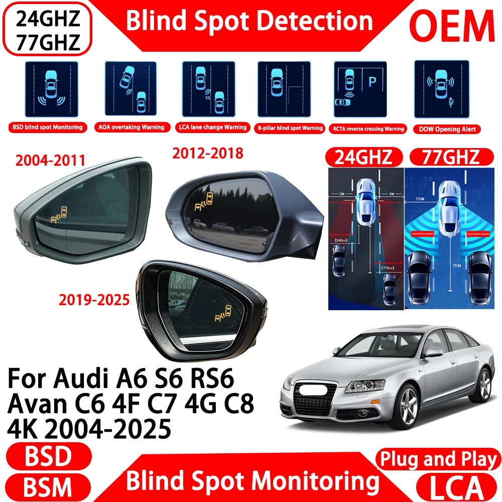 for Audi A6 S6 RS6  Avant C6 4F C7 4G C8 4K 2004-2025 Blind Spot Assist Monitoring Detection System Millimeter Wave Radar Alert