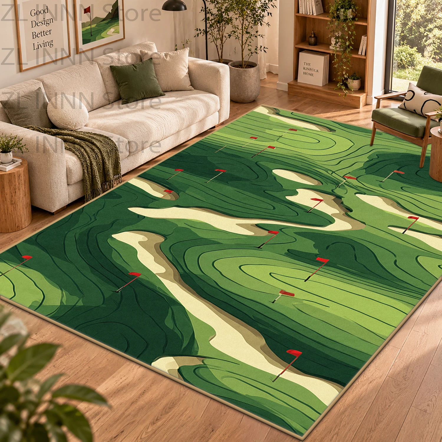 Modern Sports Style Grass Green Non-slip Living Room Large Carpet Stain Resistant Washable Hallway Rug Soft Durable Floor Mat