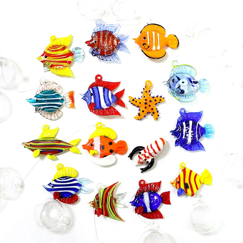 

Aquarium Decor Floating Glass Marine Animal Ornament Cute Mini Fish Starfish Sea Star Lobster Shrimp Jellyfish ClownFish Pendant