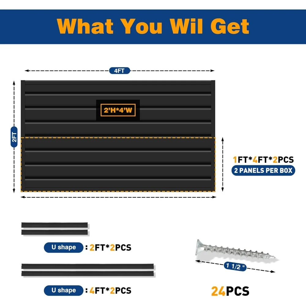 لوحة جدارية سوداء للمرآب مقاس 2 × 4 بوصة منظم حائط من مادة PVC Slatwall شديدة التحمل مثبتة على الحائط - منزل