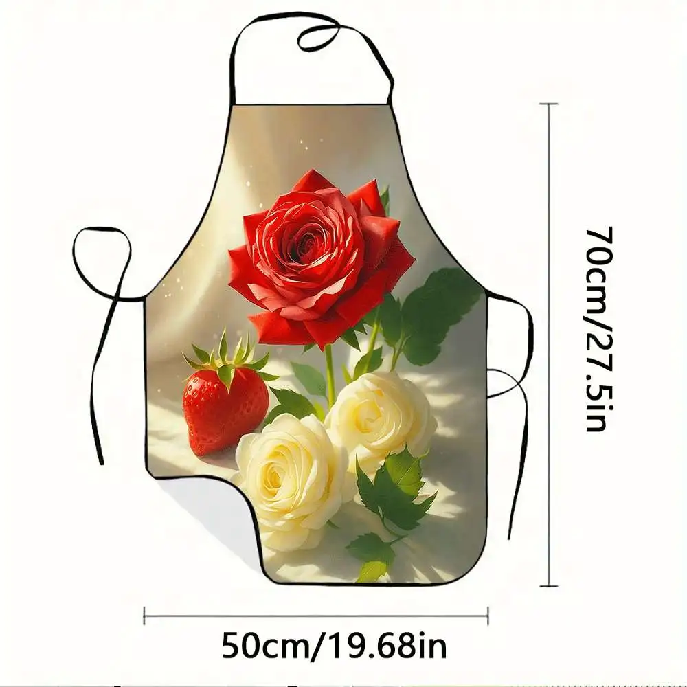 Red & White Rose Strawberry Print Apron, Essential for Home Chefs Apron, Festive Home Deco