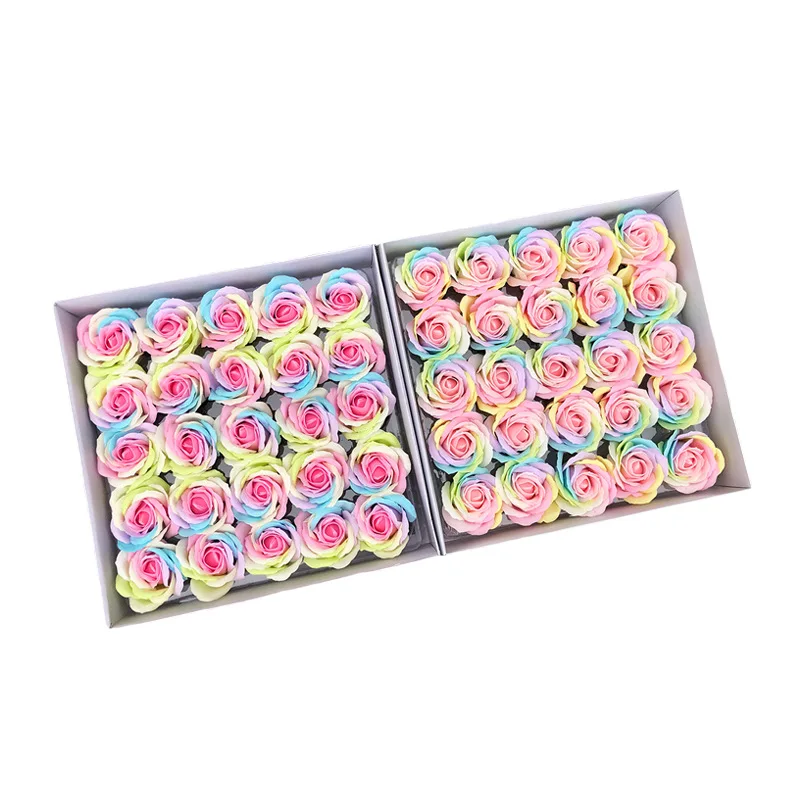 25 Stück Mehrfarbige Regenbogen-Rosenköpfe, DIY-Blumenmaterial für Geschenkboxen, Blumensträuße, Valentinstag, Hochzeit, Heimdekoration – Detail 1