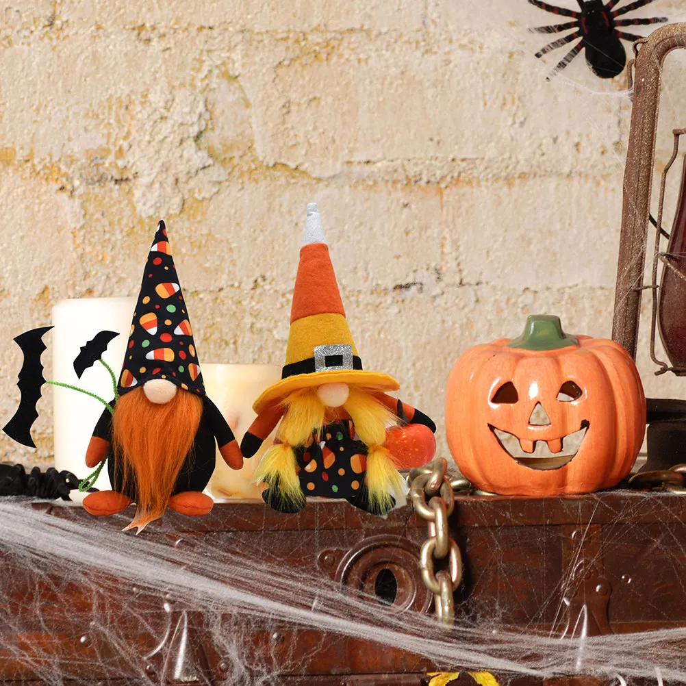 

2Pcs Premium No Face Gnome Decor Set Cute Cartoon Scandinavian Style Halloween Desktop Counter Cabinet Ornament Party Decor