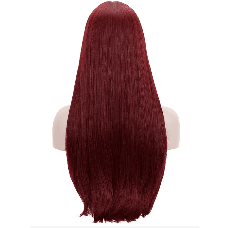 Perruque de Cosplay Synthétique Longue et Lisse avec Frange pour Femme, Vin Rouge 99j #, 28 Pouces