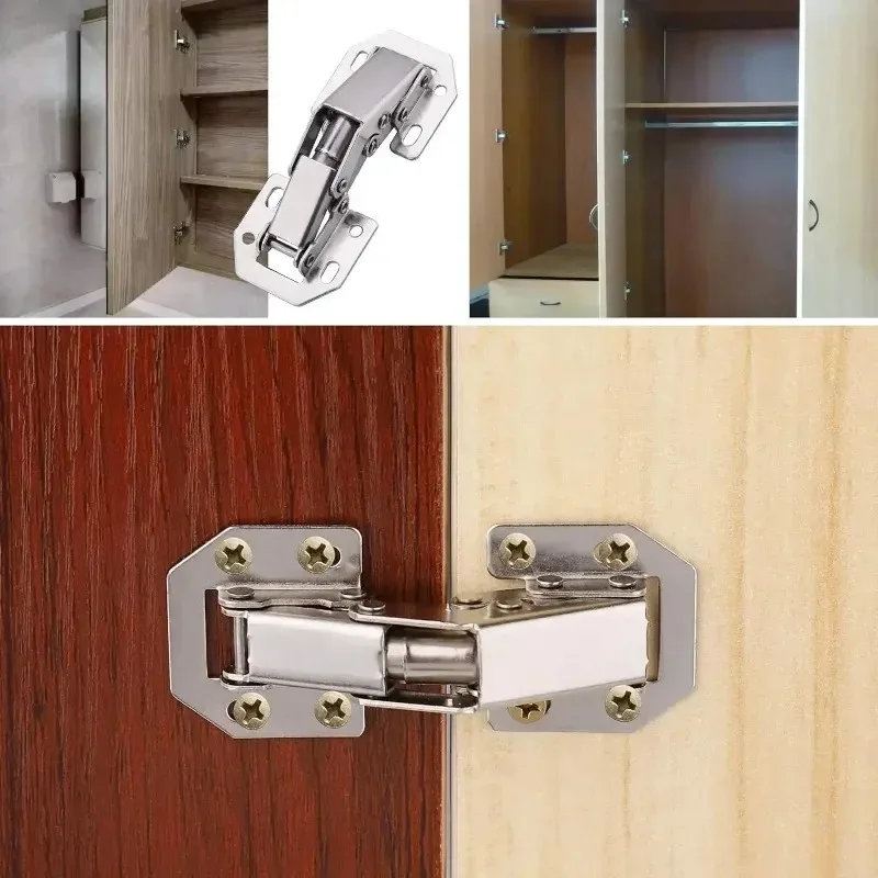 10/2PCS Cabinet Hinges 90 Degree No-Drilling Hole Cupboard Door Stainless Steel Hinges Soft Close Furniture Hardware Accessories