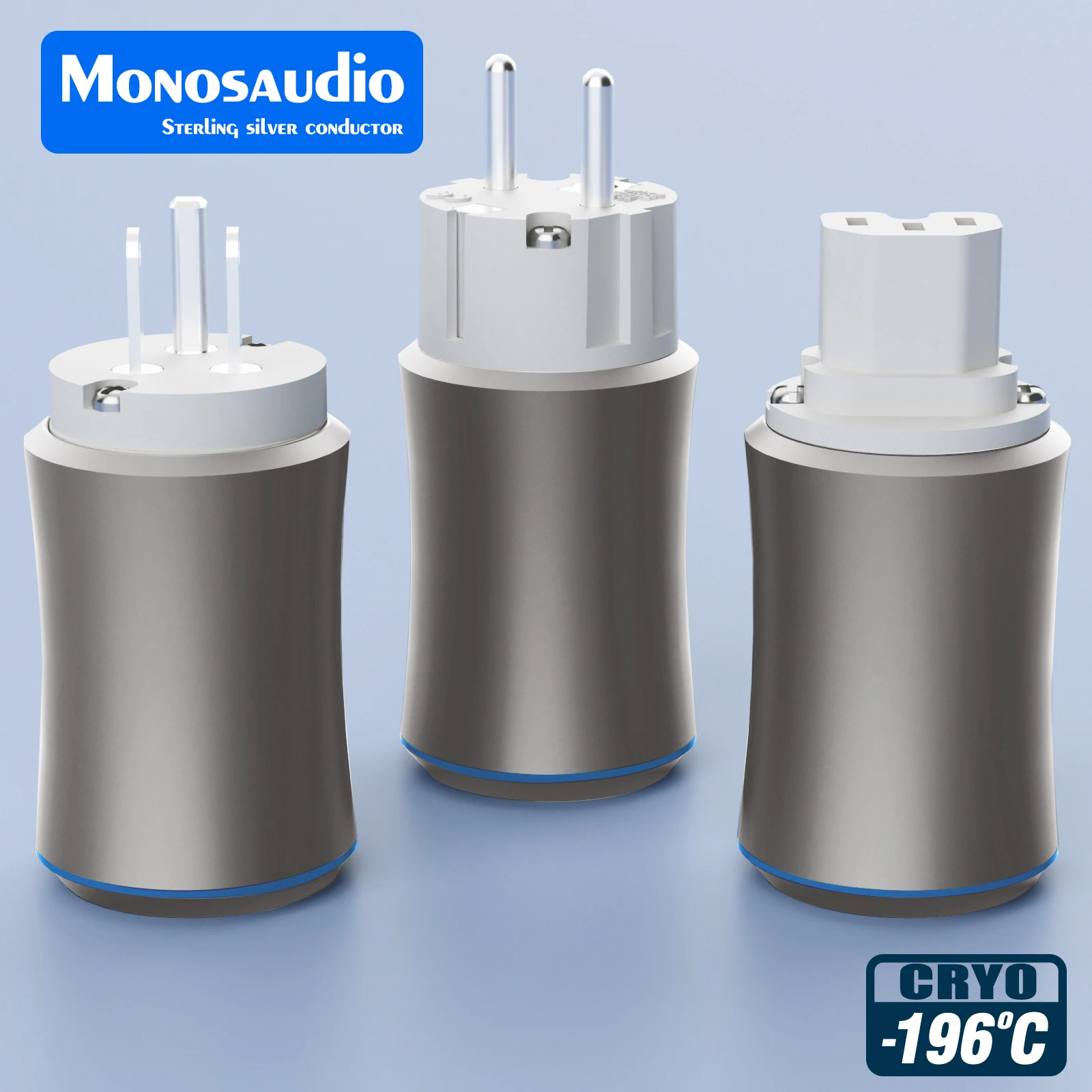 Plugue de alimentação de prata pura Monosaudio Hi-End CRYO -196 ° C UE EUA Schuko Power plug Conector de alimentação de prata sólida de alta pureza