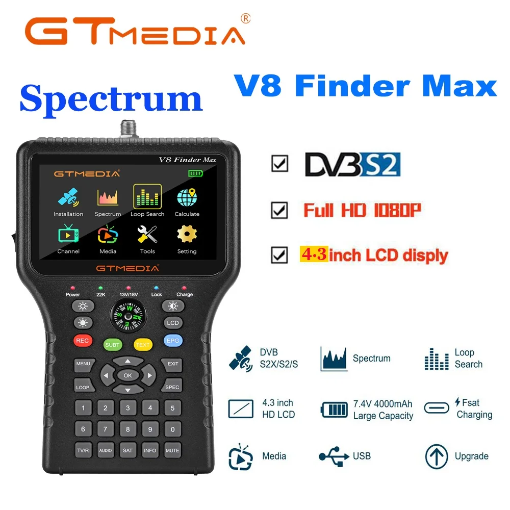 GTMEDIA V8 Finder max Satellite Signal Finder DVB-S/S2/S2X H.264/H.265 (8 bit) Satellite meter DVB-S/S2/S2X H.265 ACM