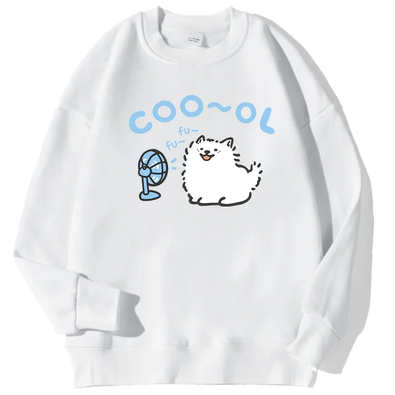 Samoyed Dog Sitting On The Ground Blowing A Fan Male Hoody Harajuku S-XXL Sweatshirt Fashion Quality Hooded Autumn Casual Tops