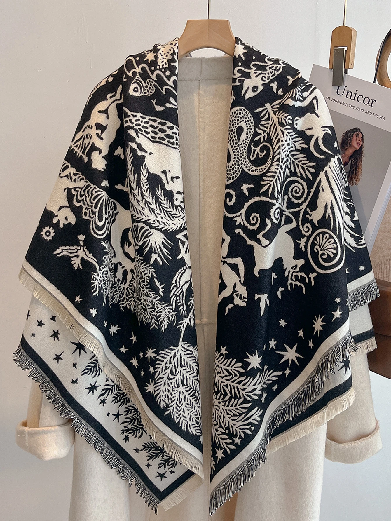 

Роскошный брендовый женский зимний шарф из искусственного кашемира с цветочным принтом, шаль из пашмины с кисточками, бандана-пончо, универсальная мода