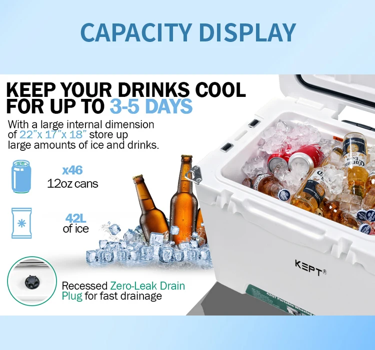 Modern Wheeled Rotomolded Thermal Ice Chest Hard Cooler with Telescopic Pull Handle for Camping