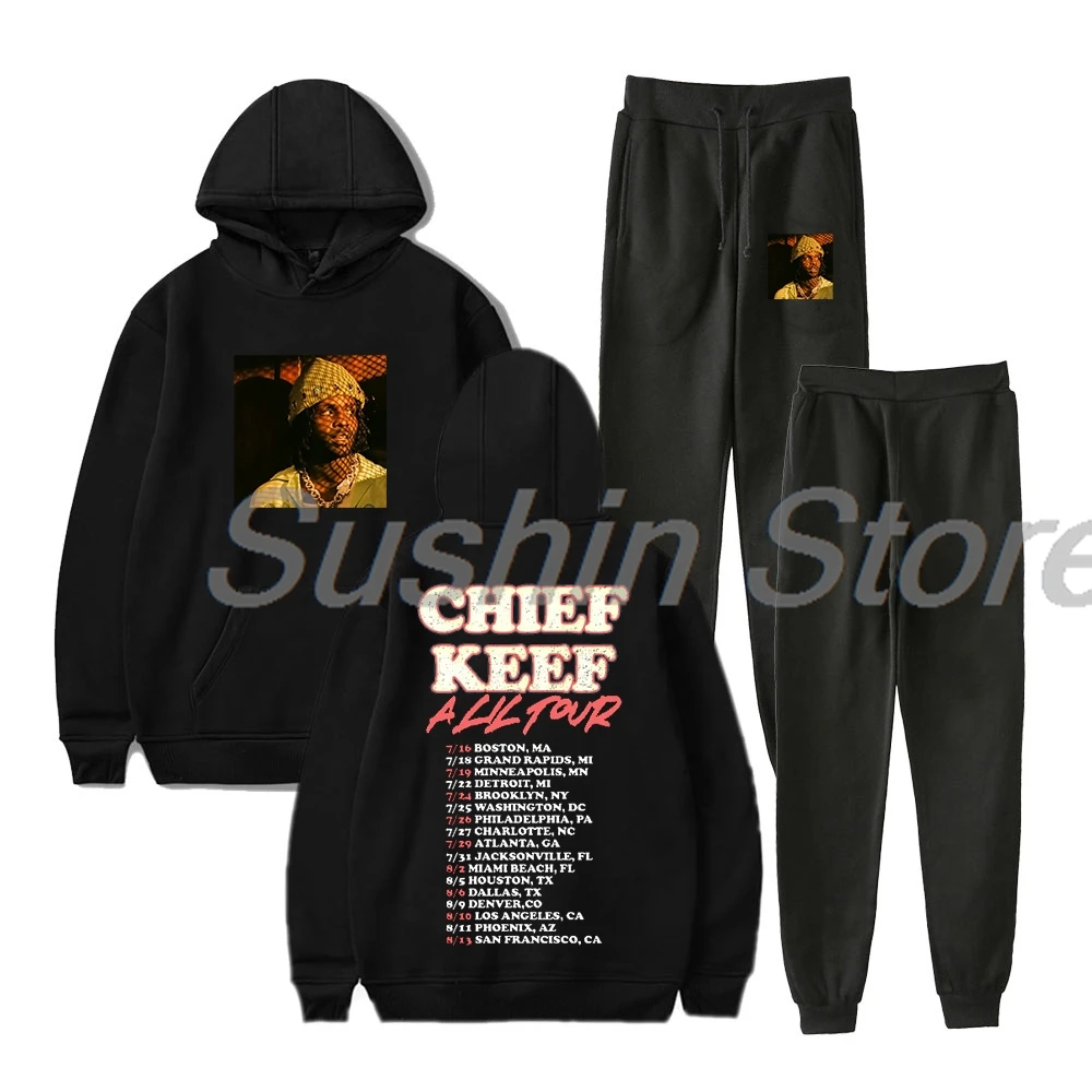 

Chief Keef A Lil Tour 2024 Pullover Hoodie Jogger Pants Two Piece Set Sweatshirts+Sweatpants Women Men's Set