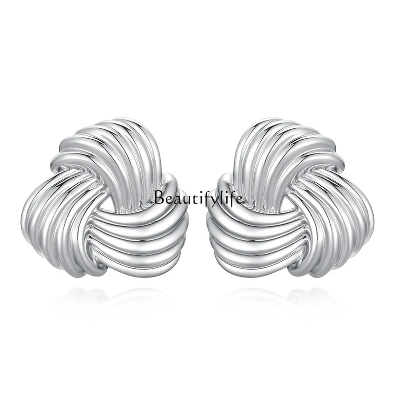 Wire Ball Stud Earrings for Women, Silver Needle Ear Jewelry, High-Grade Fashion, All-Match Exquisite Design