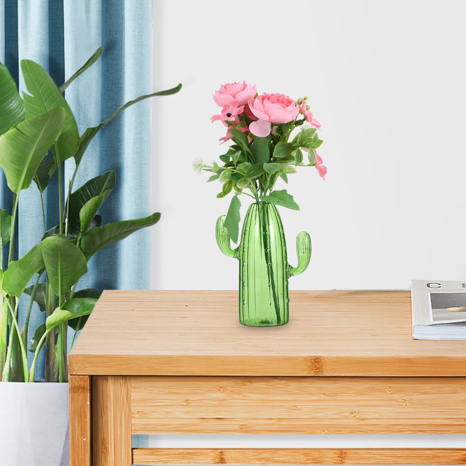 Hydroponic Glass Vase Cactus Shape Unique Design for Plant Cuttings Air Plants Tabletop Decor Home Office Flower Vase Modern