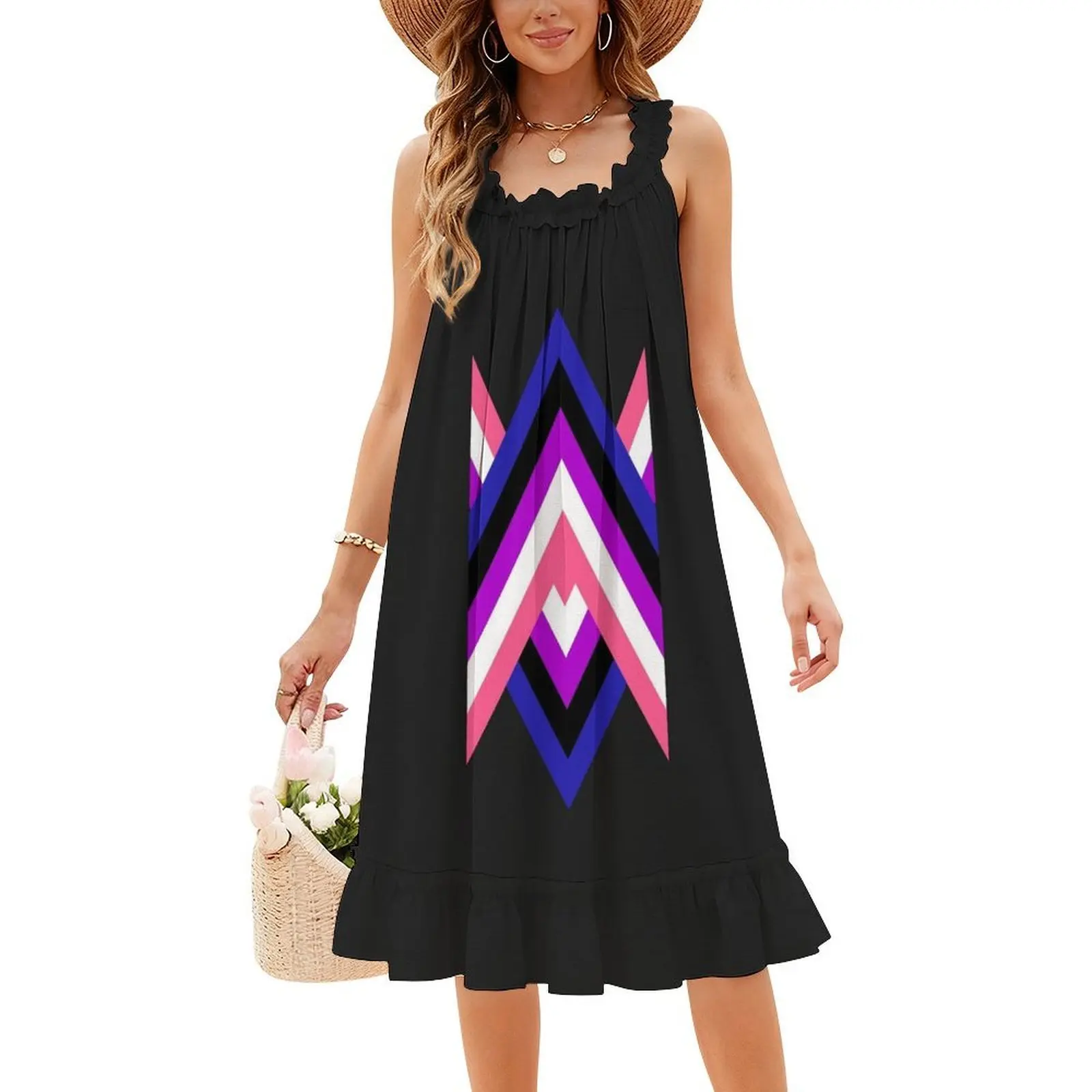 فستان مثير للإجازات بعلم Genderfluid للنساء على الشاطئ وحفلات أعياد الميلاد فستان قصير من Genderfluid سائل الجنس Lgbtq فخر