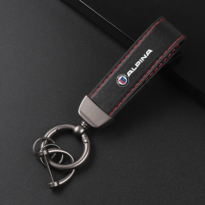 Deluxe Leather Keychain with Car Badge Keychain Pendant For ALPINA