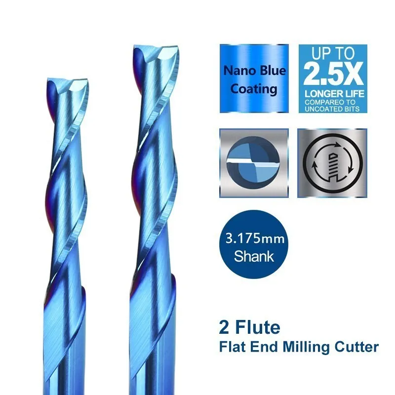 Flach fräser 2 Flöten fräser 3.175/4/6/8/10/12mm Schaft Nano blau beschichtete Hartmetall-CNC-Fräser Fräser Fräs werkzeuge – Detail 5