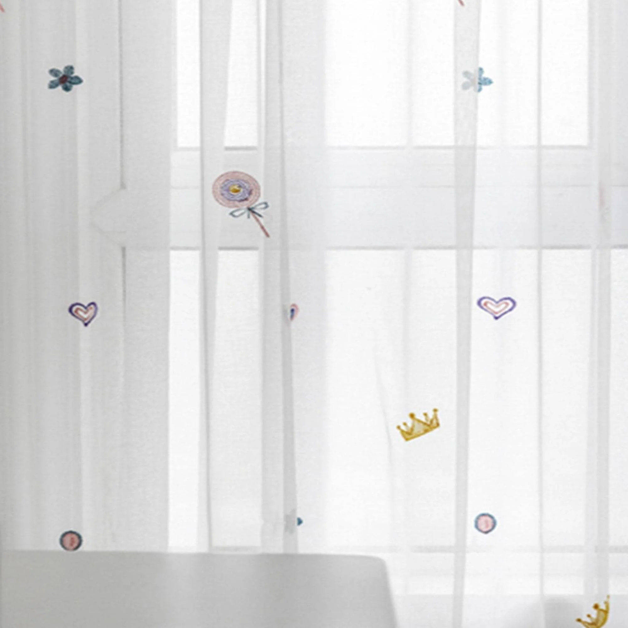 1pc Cute Cartoon Lollipop Embroidered Kids Curtain, Woven Drapes for Childrens Room, Casual Korean Style Window Treatment