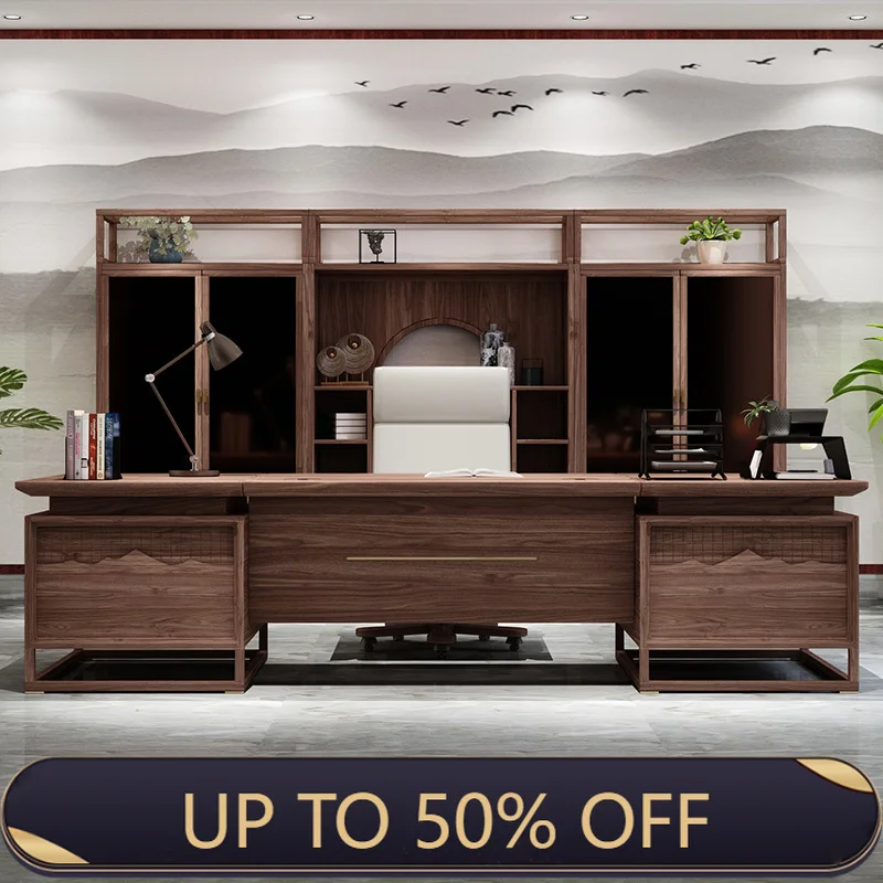 New Chinese Modern Office Desk Unique Design Boss Light Luxury Office Desk High Quality Executive Escritorio Office Furniture