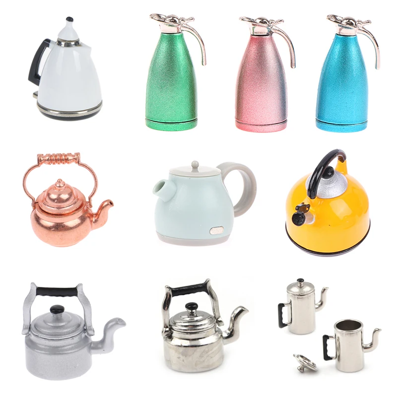 Doll House Decoration 1/12 Mini Alloy Kettle Simulation Teapot Model Toys Dollhouse Miniature Accessories