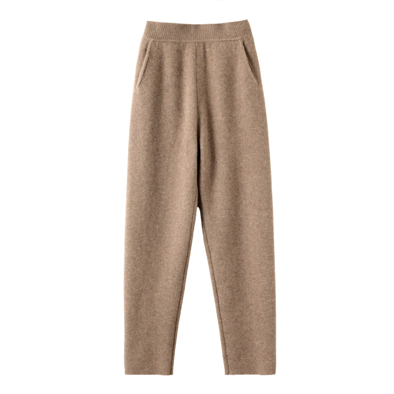 Autumn and winter new thick double-sided 100% pure wool leisure high-grade feet harem pants knitted cashmere pants.