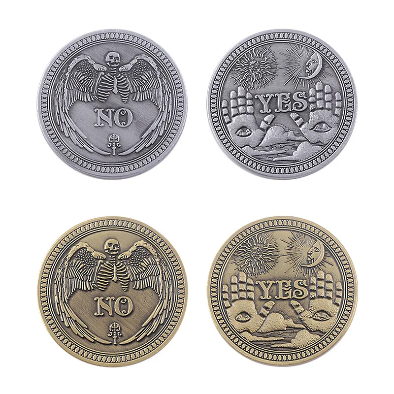 Moneda de la suerte con relieve 3D, Sí/No gótico, ojo que todo lo ve o Ángel de la muerte, níquel, moneda de dólar Morgan de EE. UU., Color bronce y plata, 1 Uds.