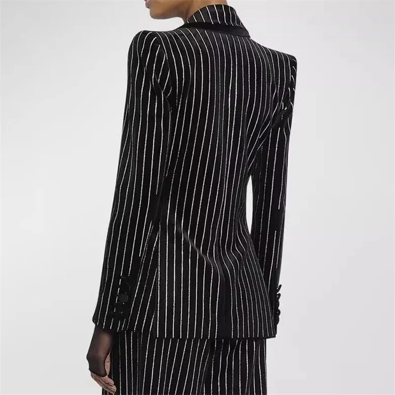 women's blazer Spring 2025 new shiny rhinestone decorated women's suit jacket Golden velvet slim fit stripe Women's jacket coat