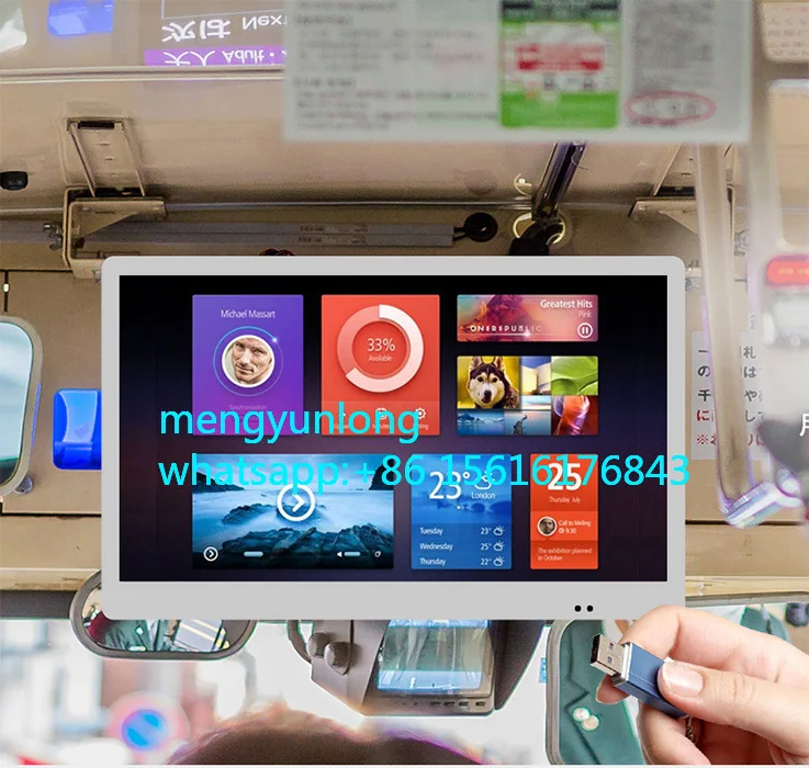 

17"18.5 Inch Car Lcd Mounted Wide Voltage AV Input Usb Advertising Screen Ads Roof/hang Digital Signage and Displays Bus