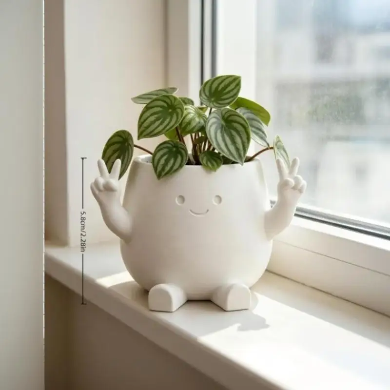 Cute Cartoon Character Planter Pot 3D Printed Small Plant Container Decor For Desktop Office Balcony Garden Potted