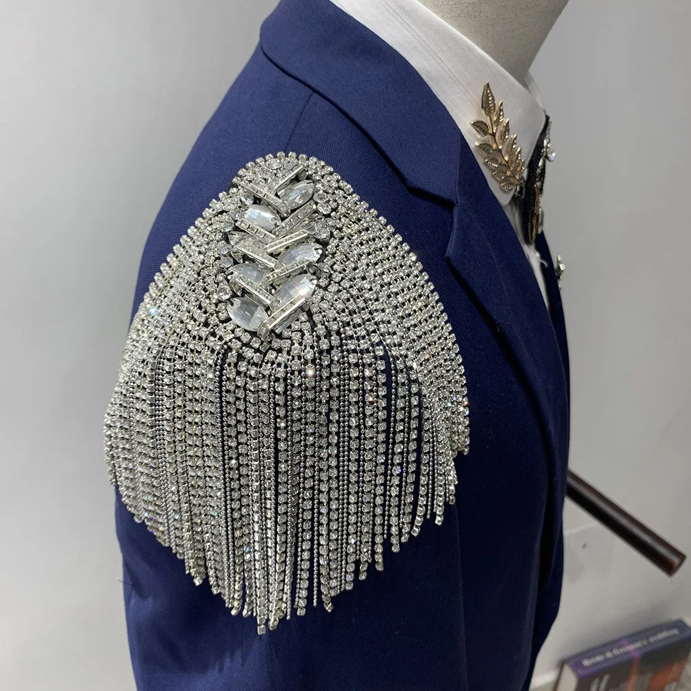 1 Pair Tassel Epaulet Rhinestone Shoulder Board Tassel Link Chain Epaulet Costume Shoulder Badge for Man