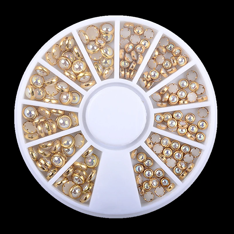 1Box AB Beige Metal Edge Glitter Nail Beads Studs Beauty Charm Nail Art DIY Pearls Decorations Wheel