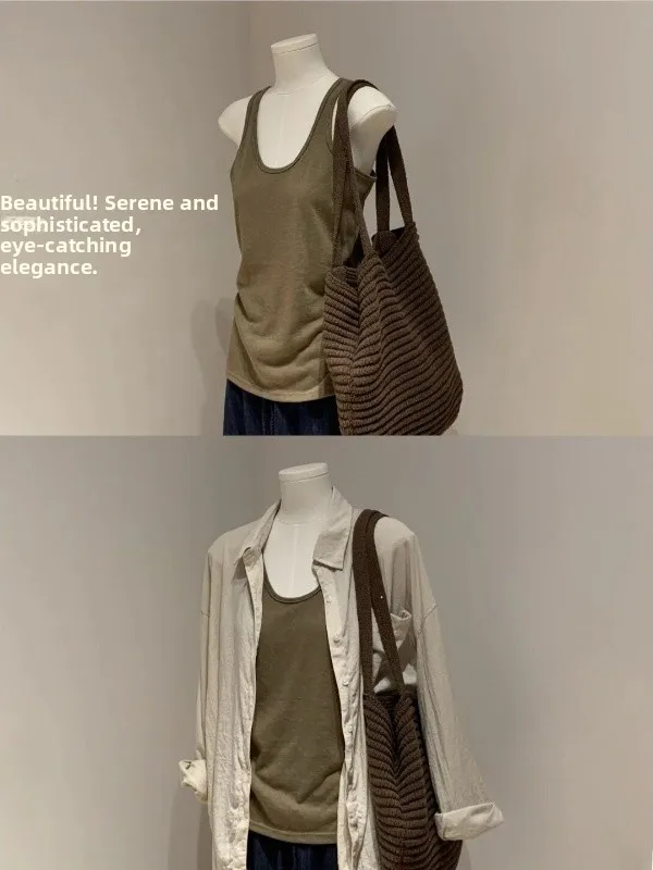 Delicate Attack U-Neck Thin Elderly Shirt Strap Vest Commute Style Summer Outerwear Breast Reduction Base Top Women's Fashion