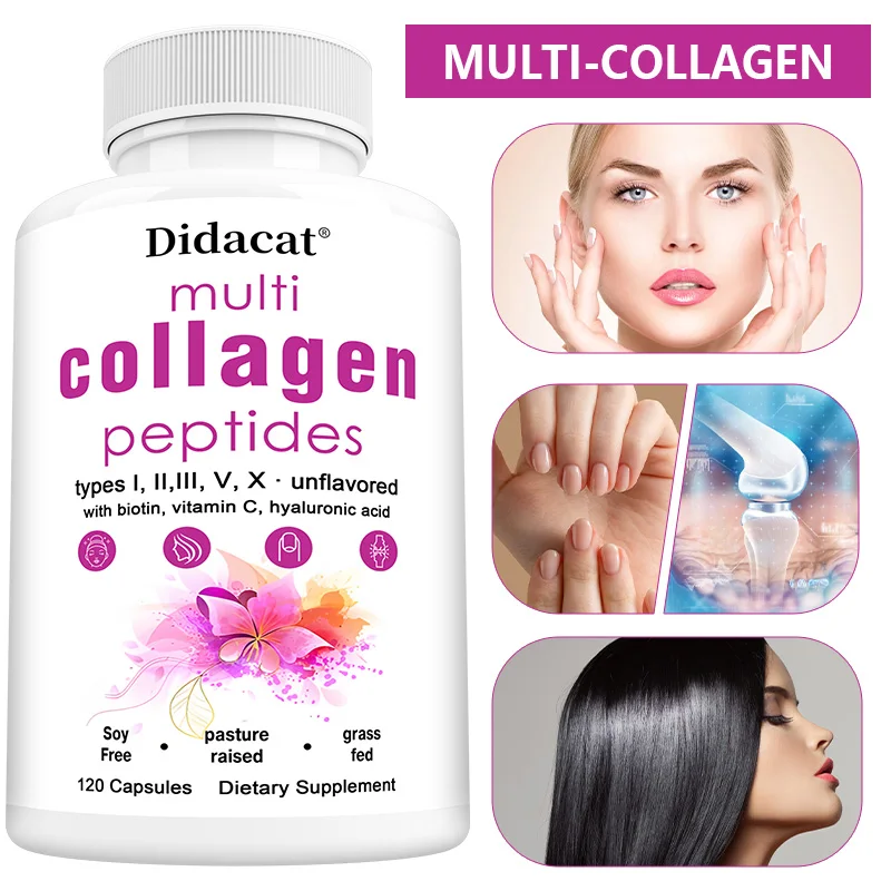 Multi-Collagen Peptides Supplement - Skin, Hair, Nails, Bone and Joint Health, Immunity, Free Radical Balance, Non-GMO