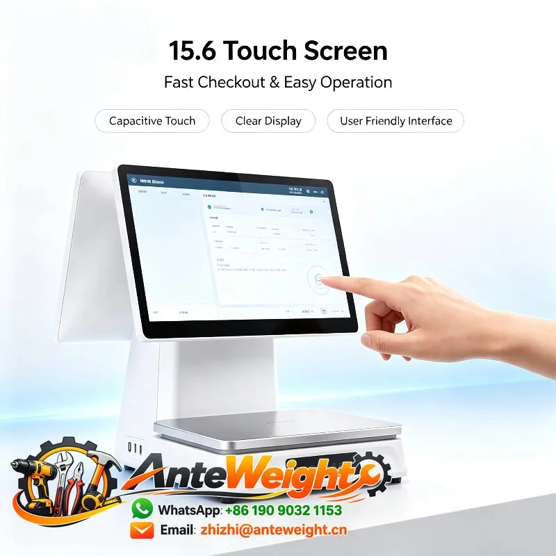 15.6inch Dual Screen POS Cash Register Windows 10 System Built-in 58mm / 80mm Printer Bluetooth / WiFiFor Retail Cash Register
