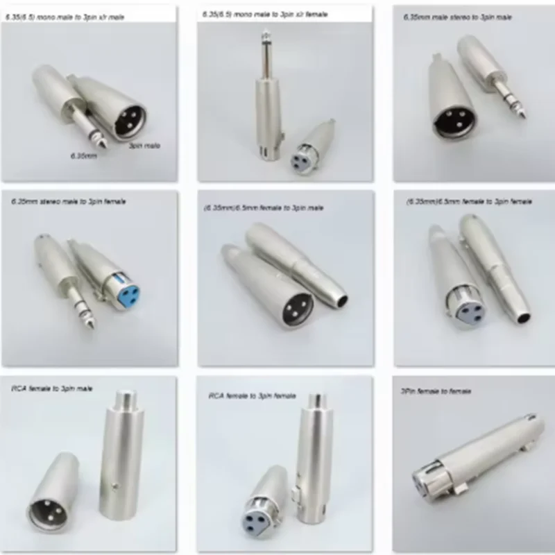 1Pcs XLR 3PIN 3-Pin XLR 3Pin Male & Female To RCA  6.35mm Mono 3.5mm Male & Female Audio Microphone Mic Adapter Connectors