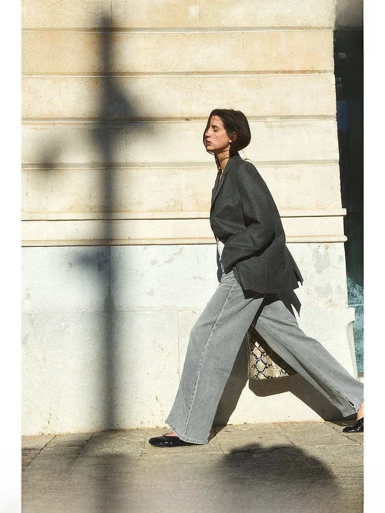 패셔너블한 소프트 와이드 레그 데님 진 여성용 겨울 신상품 H&M l 허리 롱 팬츠 면 100%