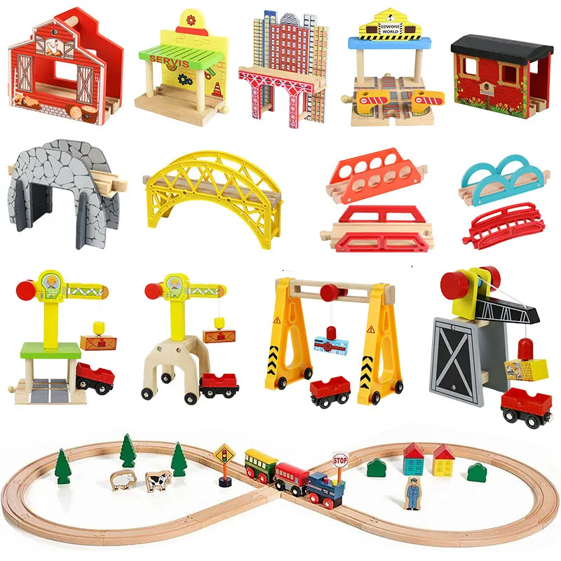 Wooden Train Track Children Wooden Train Railway Bridge Accessories Compatible with Thomas Friends Wooden Rail Toy for Christmas