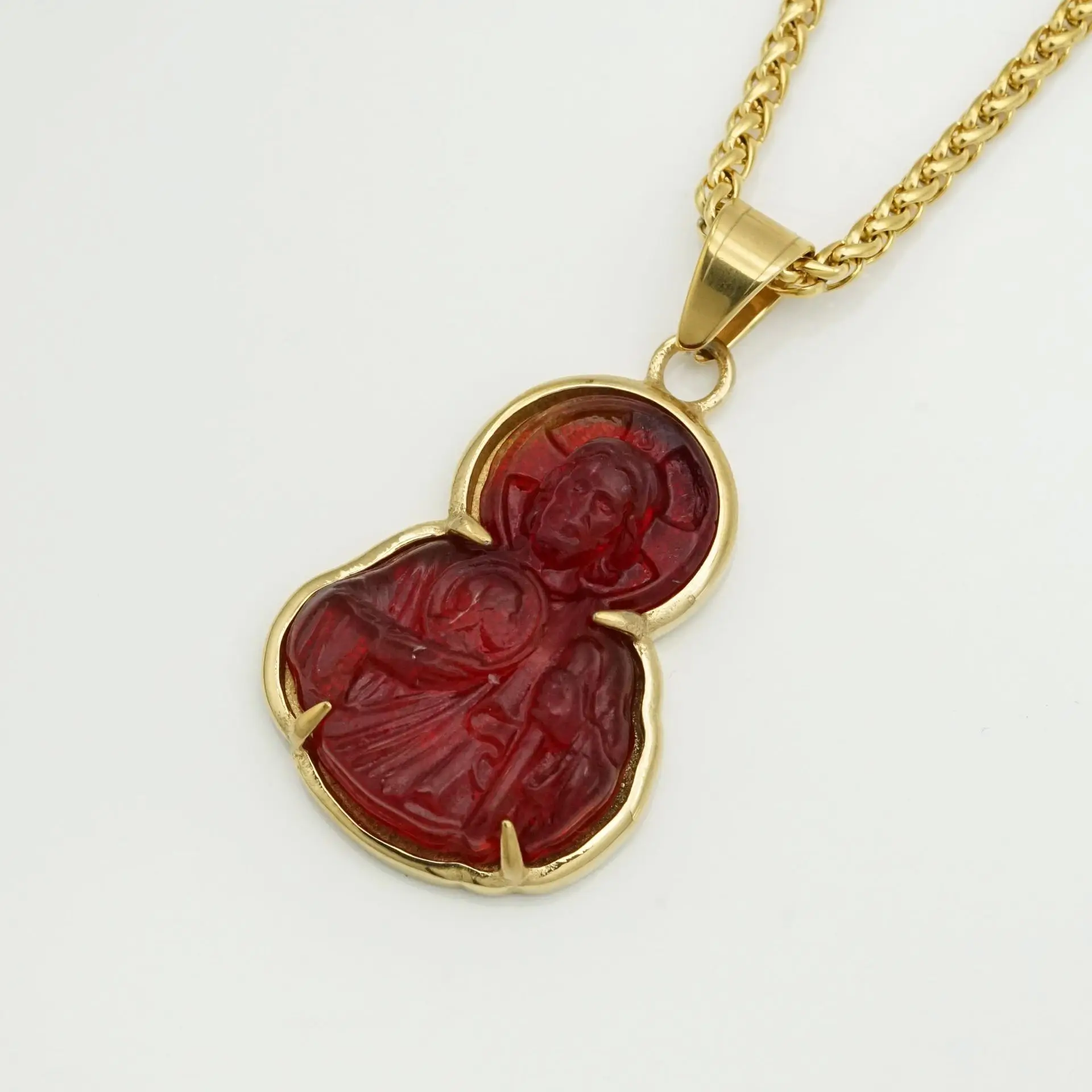 1pc 316L stainless steel jade pendant big stone Saint Jude with rhinestone Streets, hip-hop, parties,  holiday gifts jewelry
