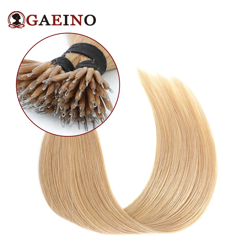 Straight Nano Ring Hair Extensions 18# Honey Blonde Remy Human Hair Micro Beads Ring Hair Extensions For Women 12-26Inch