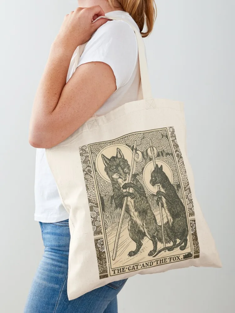 

THE CAT AND THE FOX Forest Animals Black White Floral Tote Bag ecological bags tote bag women handbag university shopper bag