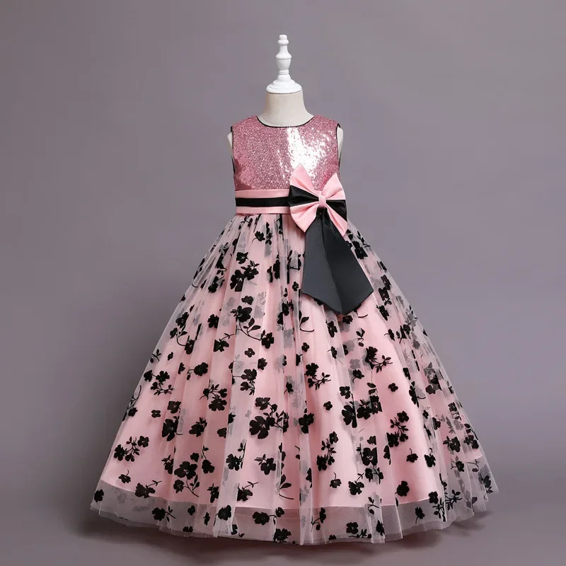 

Sequin Floral Long Princess Girls Dress for Wedding Birthday Party Yong Kids Child Pageant Tulle Evening Gown Prom 5-12Y