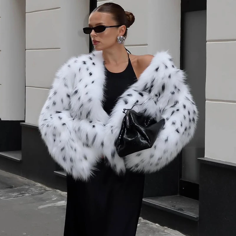 

Tornova Exclusive Long White Leopard Fox Fur Coat Women Winter 2025 New Luxury Hot Brand Fashion Girls Faux Fur Jacket Overcoat