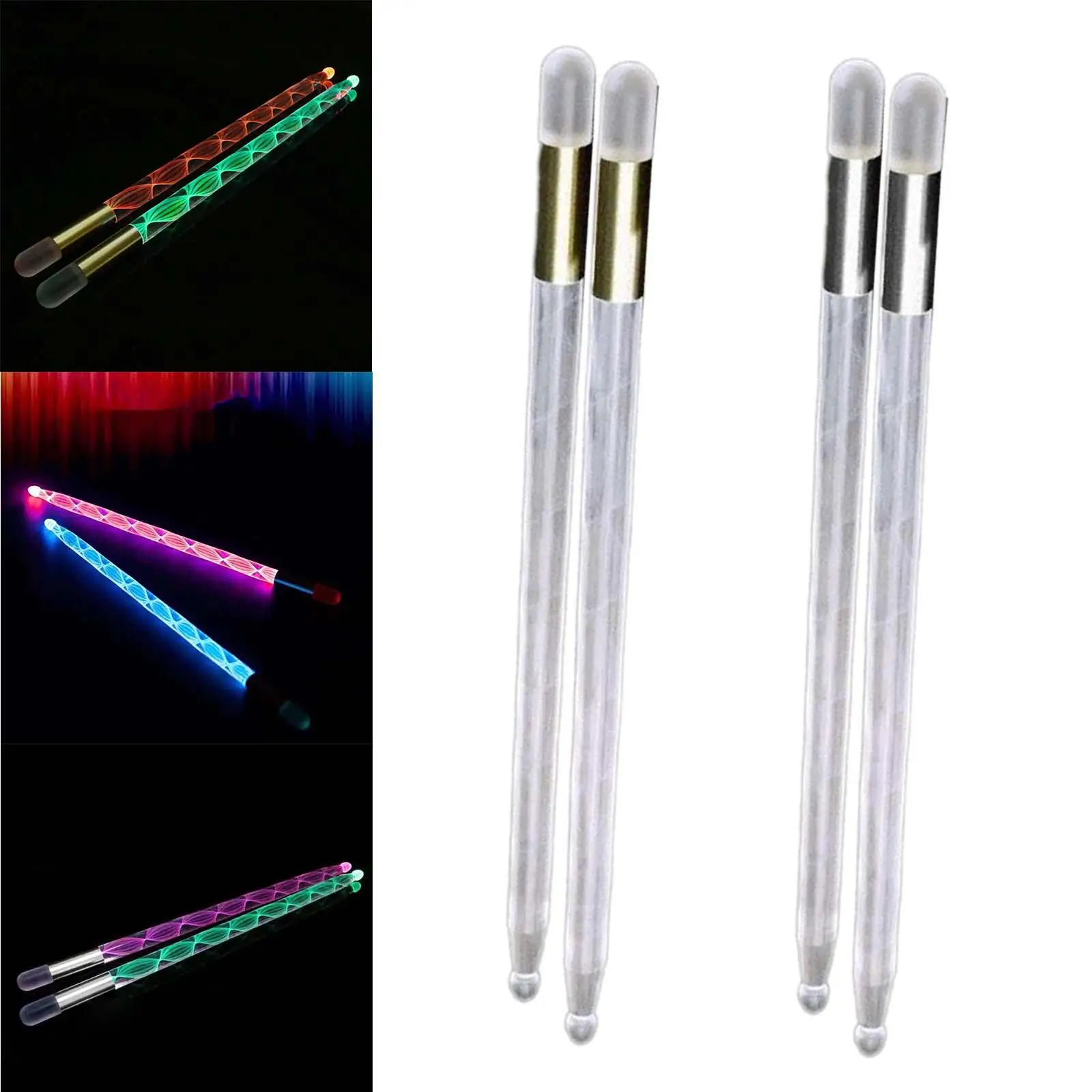 2x Light up Drum Sticks 13 Color Changing Portable Tip Drumsticks Musical