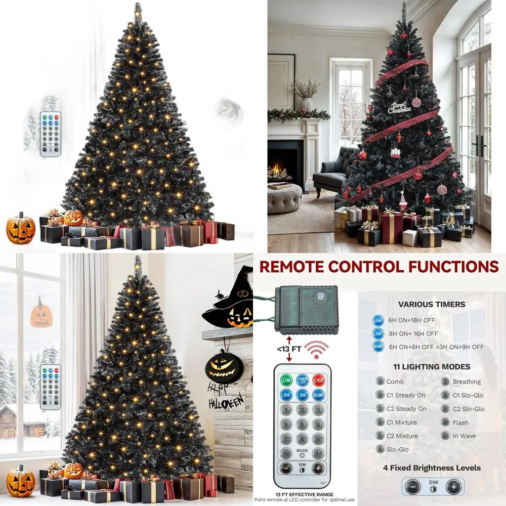 

6ft Black Pre-lit Christmas Tree with 818 Tips, 250 Lights, Automatic Branches, and Remote Control for Holiday Celebrations