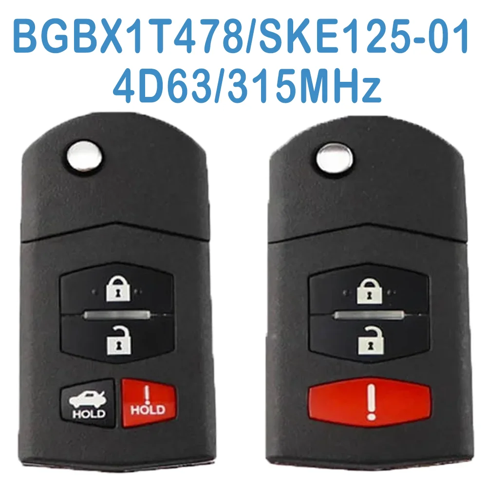 

2 Pcs/lot BGBX1T478 Auto Smart Remote 315MHz 3/4B SKE125-01 4D63 Chip Replace Flip Car Key Fob For Mazda CX-7 3 5 2009-2015