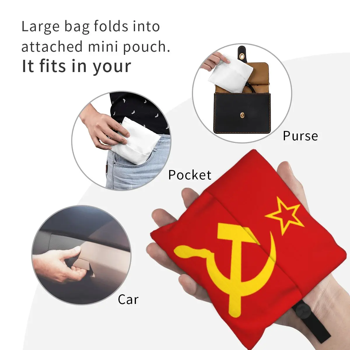 Aangepaste Retro Russische Sovjet Vlag Boodschappentas Vrouwen Draagbare Grote Capaciteit Boodschappen Ussr Hamer En Sikkel Cccp Draagtas Shopper Tas